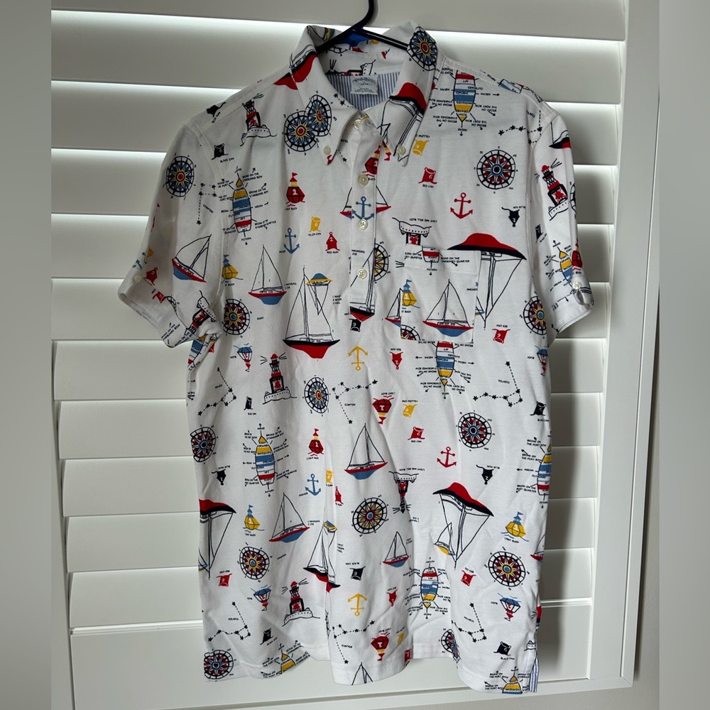 Brooks Brothers Men’s short sleeve white nautical polo NWT! Size L slim fit